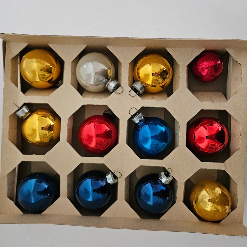 Vintage Essex Franke Glass Christmas Ornaments Set of 12 Multicolor Made in USA - Picture 5 of 9